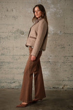 Blue B Western Two Tone Embroidered Jacket Mocha relaxed boxy fit with long sleeves and a cropped hem rodeo style Kamas