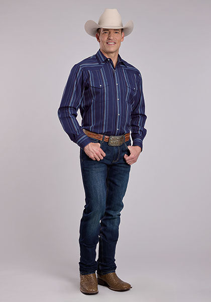 Roper Mens Navy Stripe Western Shirt