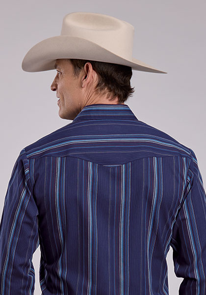 Roper Mens Navy Stripe Western Shirt