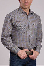 Mens Roper Taupe Blue Plaid Shirt 01-001-0101-4075 mens western fashion rodeo plaid shirt Boltranchstore.com Free Shipping Roper Karman Stetson