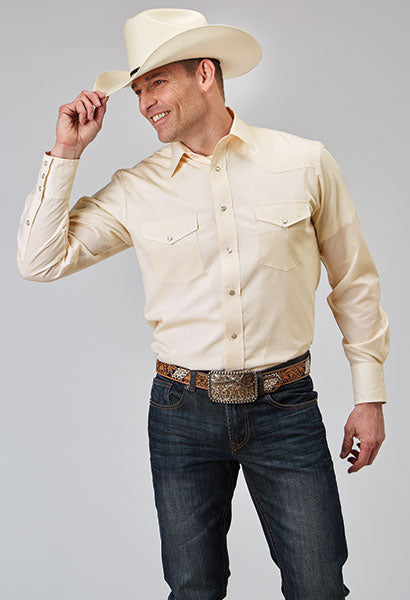 Roper Mens Cream Tonal Stripe Shirt
