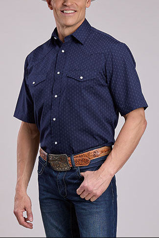 Roper Mens Diamond Dots Print 0100200190260 mens short sleeve blue western pearl snap shirt Boltranchstore.com Free Shipping