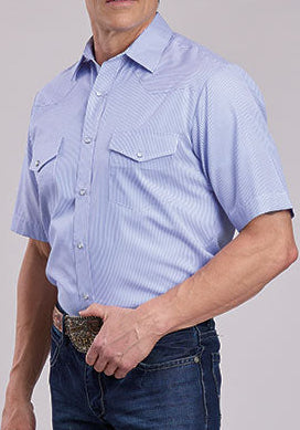 Roper Mens Short Sleeve Blue Stripe Shirt mens western fashion clothing Boltranchstore.com Free Shipping