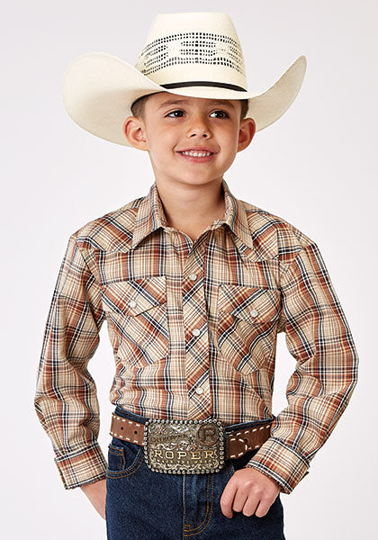 Roper Boys Plaid LS Snap Western Shirt