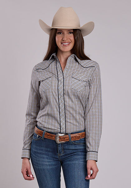 Womens Roper Taupe Blue Plaid Shirt