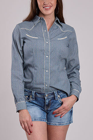 Womens Cream Floral Wallpaper Stripe Top Roper western fashion 01-050-0086-4078 blue and cream floral western shirt piping cute popular rodeo line dancing Boltranchstore.com Free Shipping