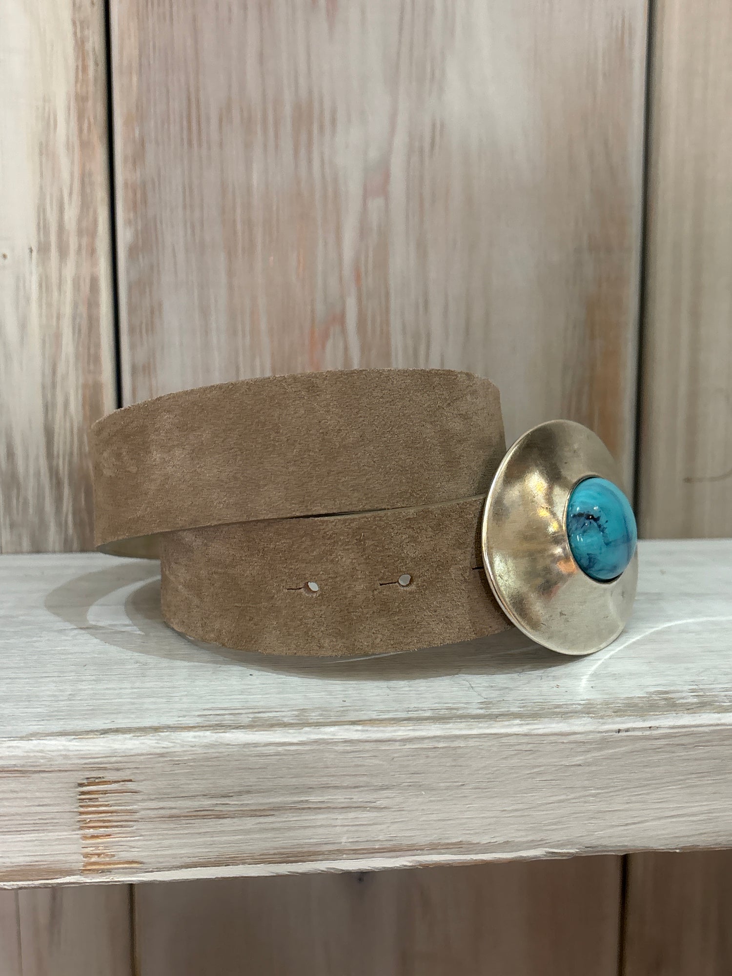 Womens Taupe Belt with Silver Buckle