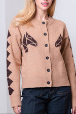 Crew Neck Button Down Horse Sweater Cardigan Horse Cardigan Boltranchstore.com tan brown western fashion Free Shipping