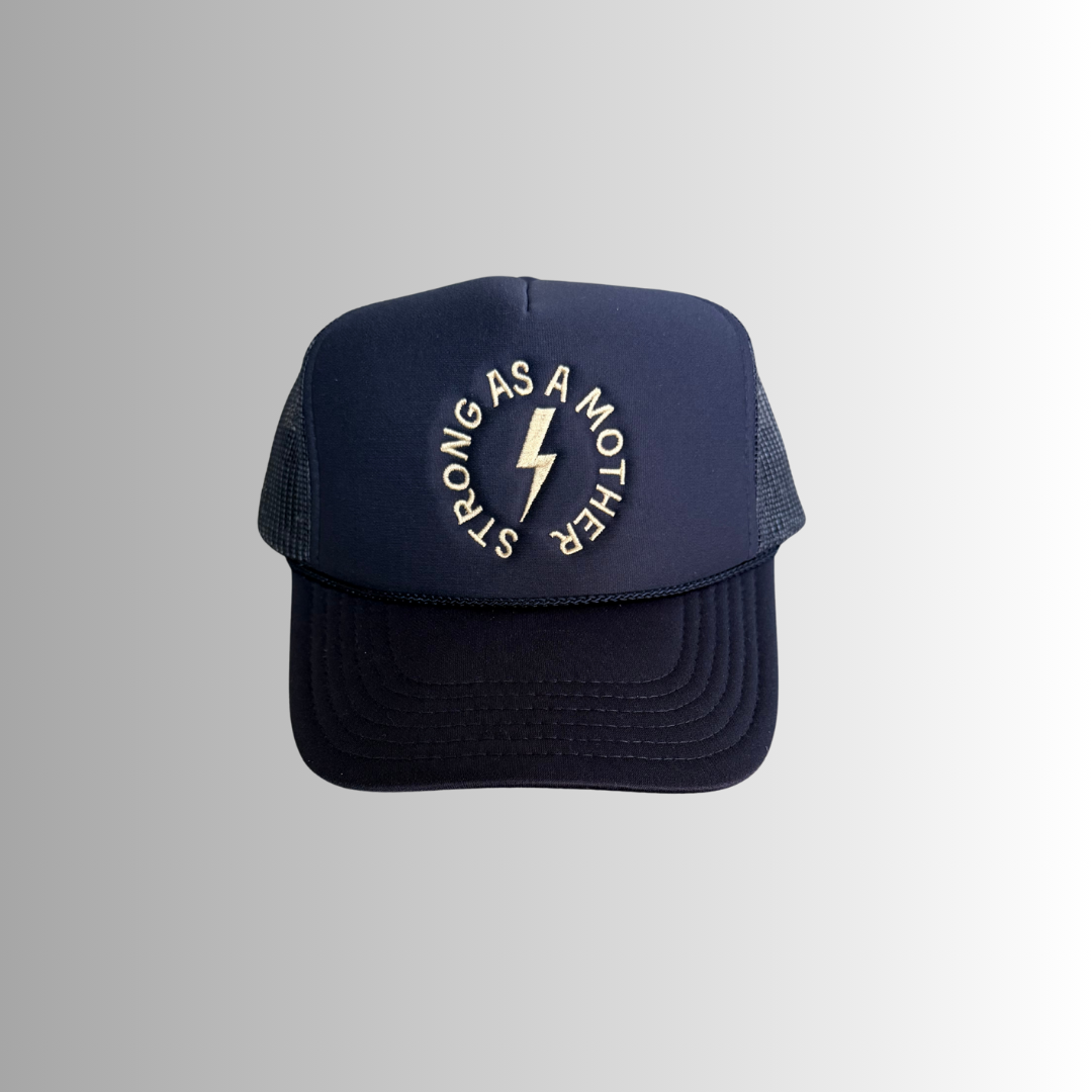 Strong As A Mother Embroidered Trucker Hat in Navy