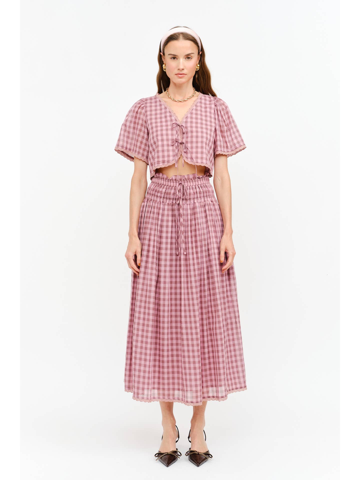 Margot Blouse Mauve Gingham Top