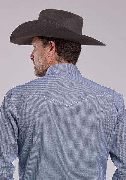 Roper Mens LS Amarillo Plaid Navy Shirt