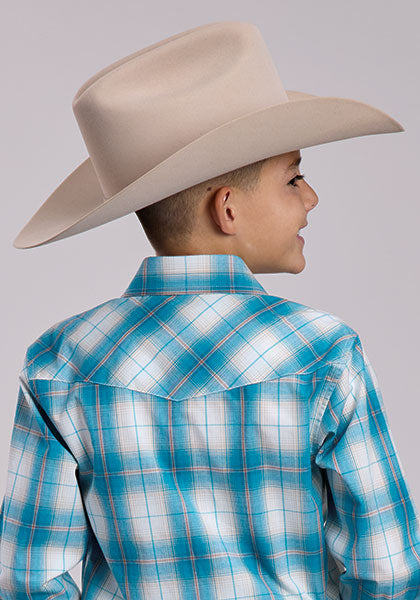 Roper Boys Happy Trails Teal Plaid Shirt