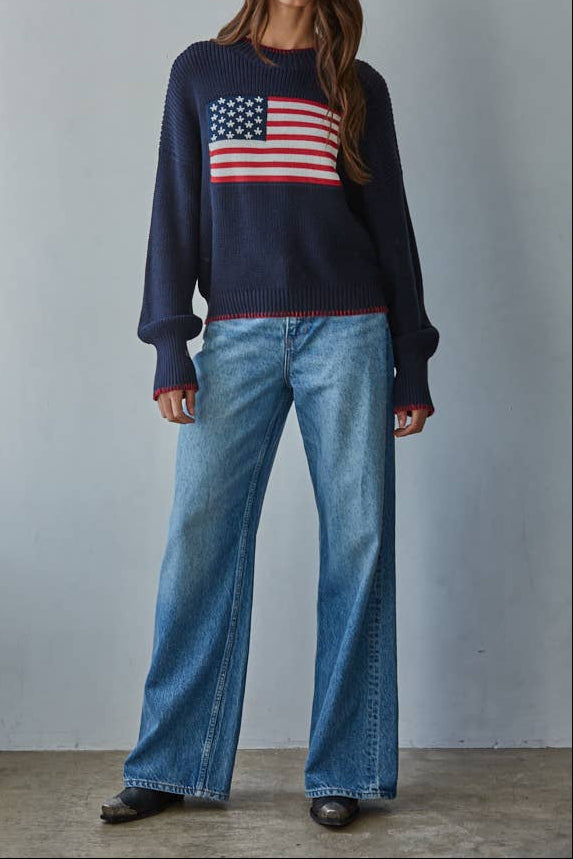 Ana American Flag Knit Sweater Pullover