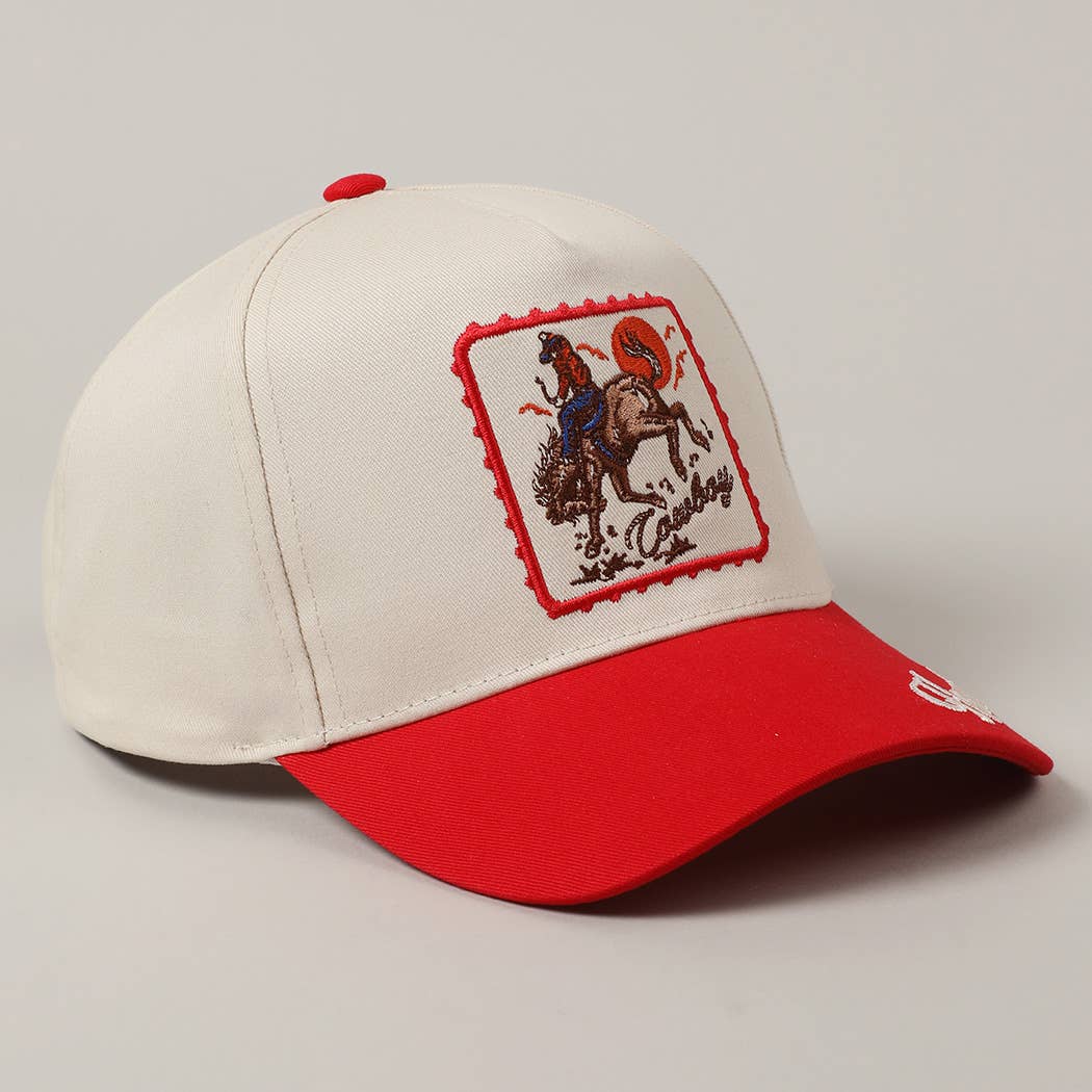 Cowboy Horse Embroidery Red Beige Hat