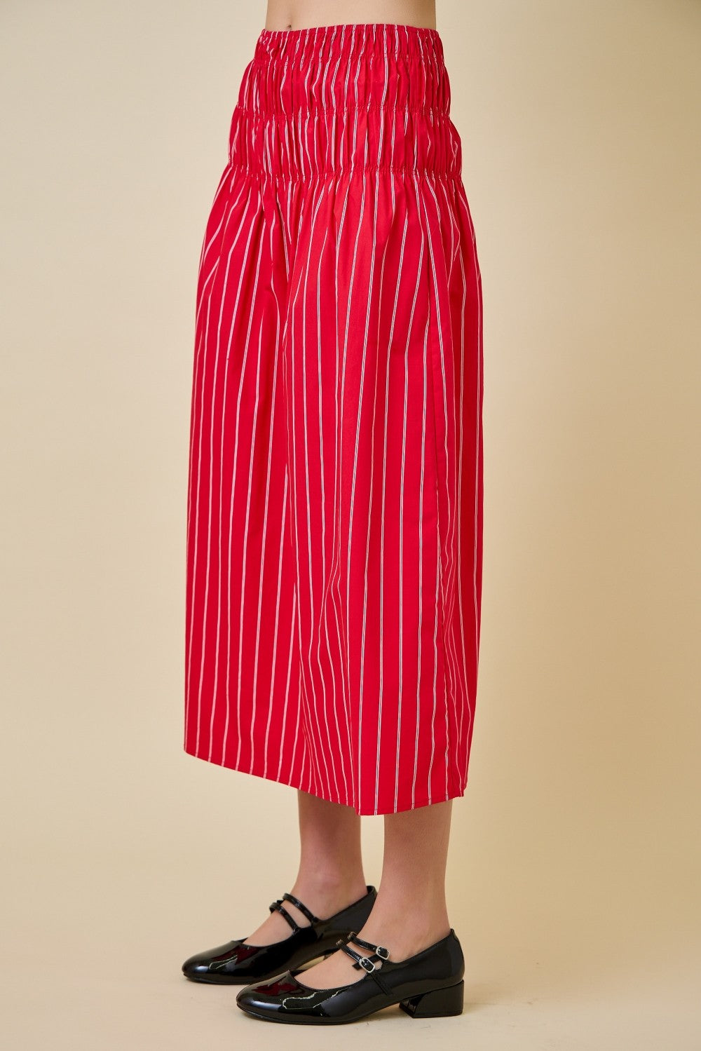 Striped Poplin Midi Skirt