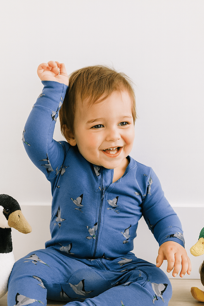 blue onesie convertible with ducks zipper boltranchstore.com