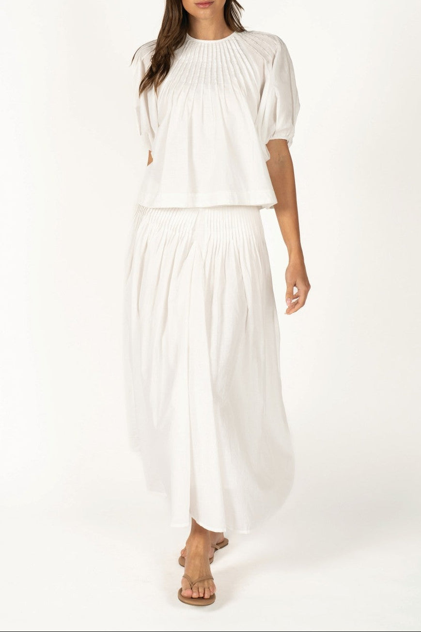 white pleated top with puff sleeves boltranchstore.com Bolt Ranch Store