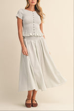 Evelyn Top And Skirt Set IST6355 Klesis womens skirt and shirt casual outfit Boltranchstore.com Free Shipping mint light blue summer skirt