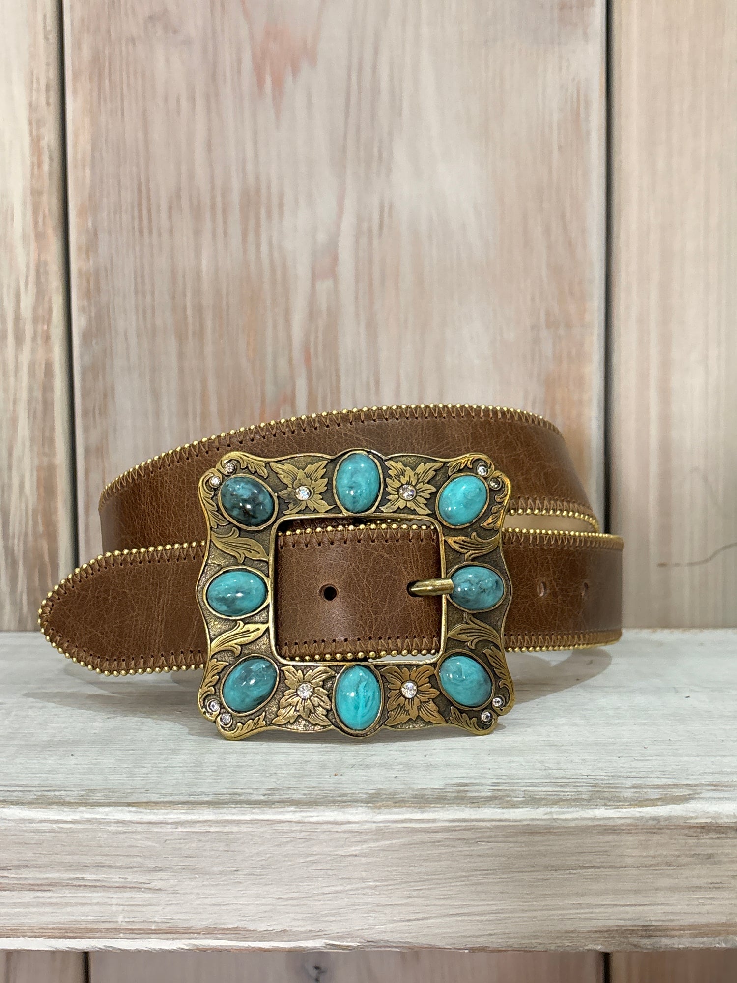 Brass Buckle w Turquoise Chocolate Belt