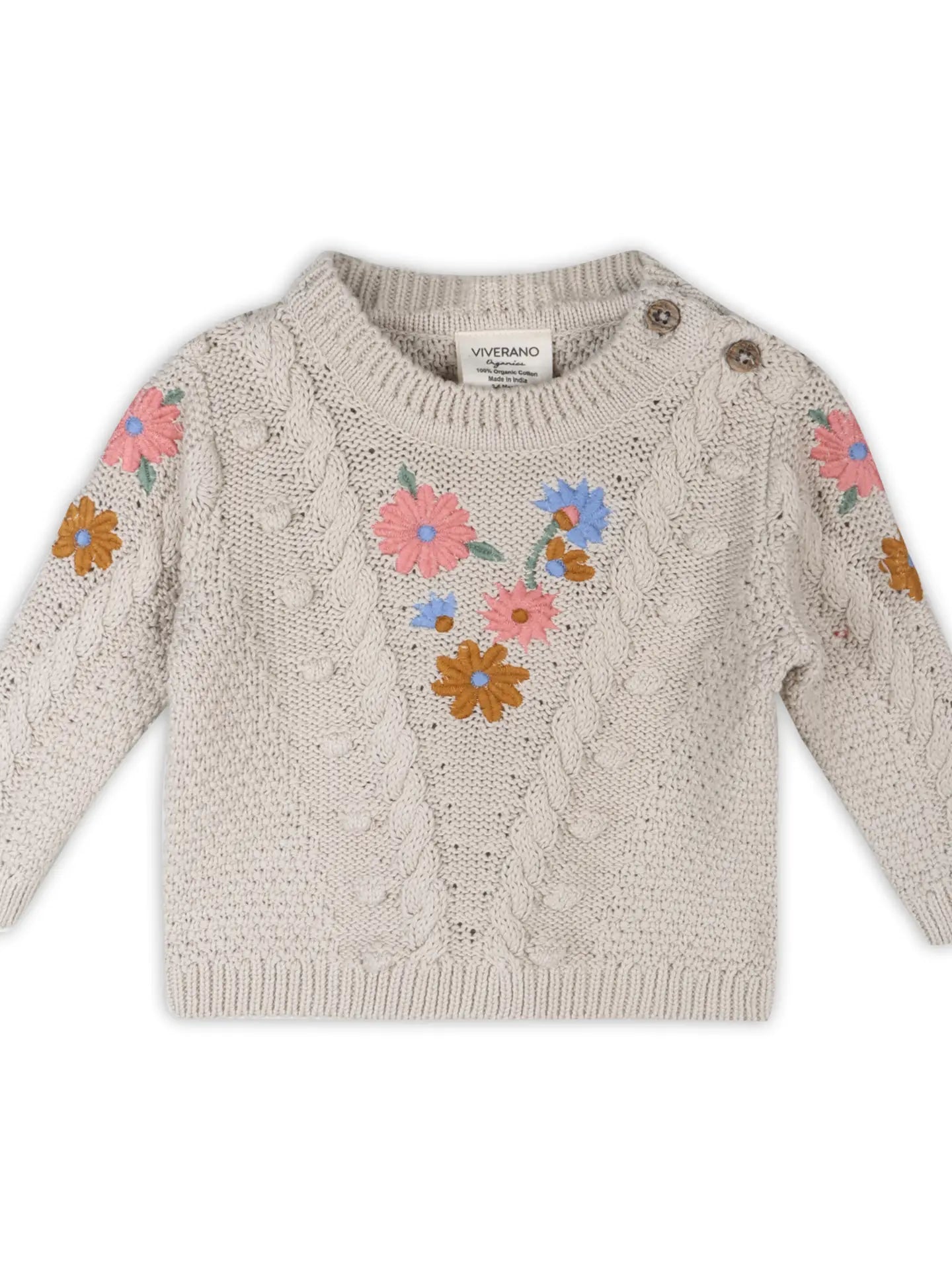 Floral Embroidered Chunky Baby Pullover Sweater