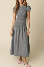 womens brianna smocked maxi dress in a blue plaid with puff sleeves which is a doen dupe dress