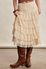 Western clothing rodeo womens fashion Utah Tiered Lace Midi Skirt Cream SKU LSK0286CRM Boltranchstore.com free shipping