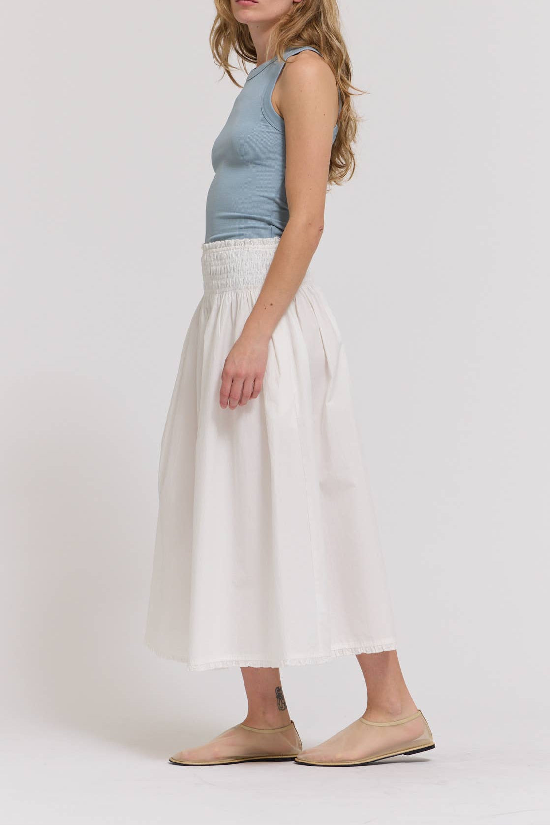 Adri Eyelet Trim Smocked Waist Skirt