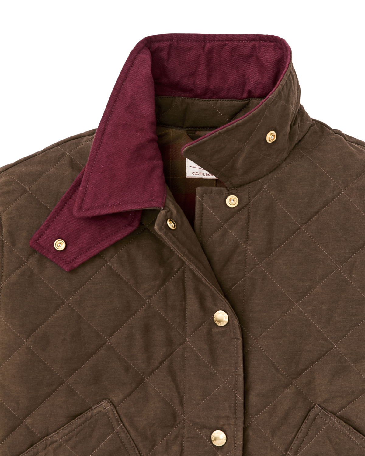 Filson Womens Quilted Outfitter Jacket Dark Brown brown heritage jacket styled with denim and boots for ranch and town Kamas