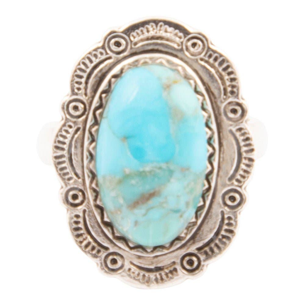 Bronco Blue Turquoise Silver Concho Ring