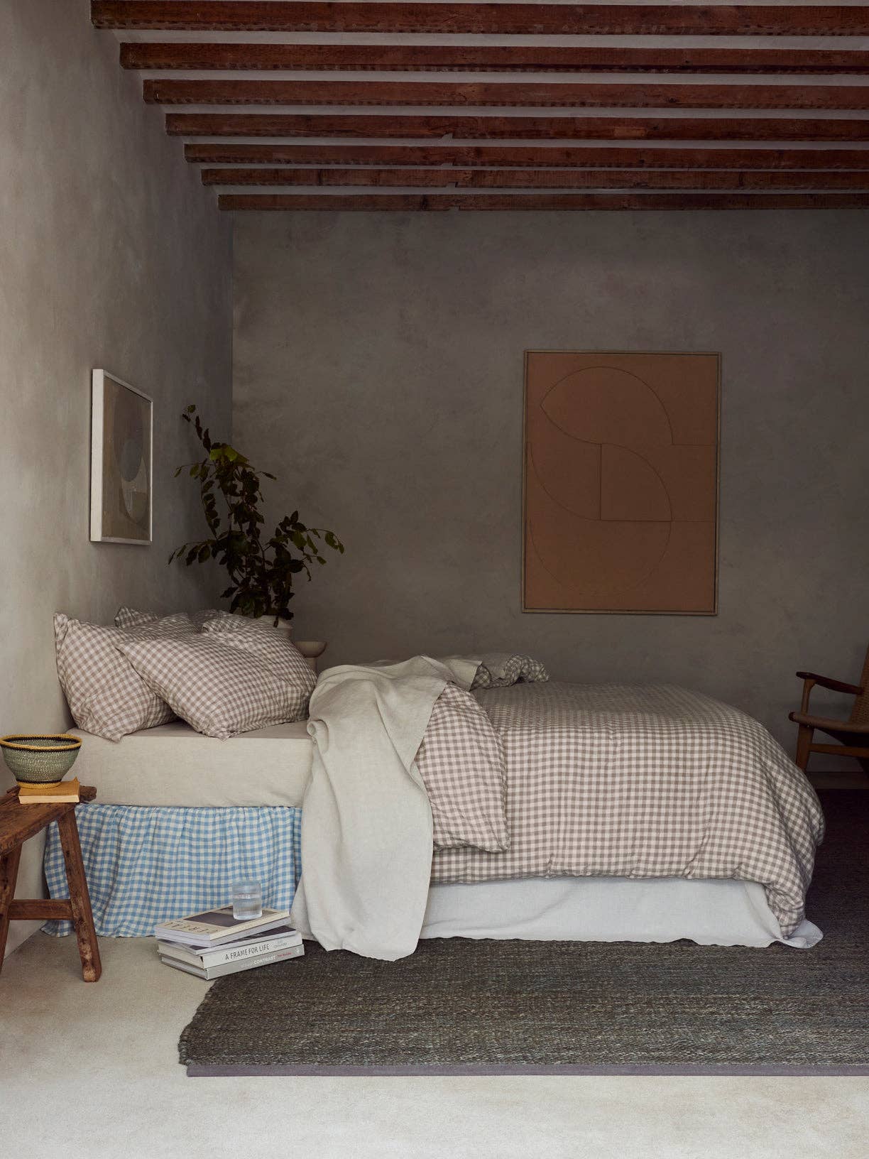 Mushroom Gingham 100% Linen Duvet Cover