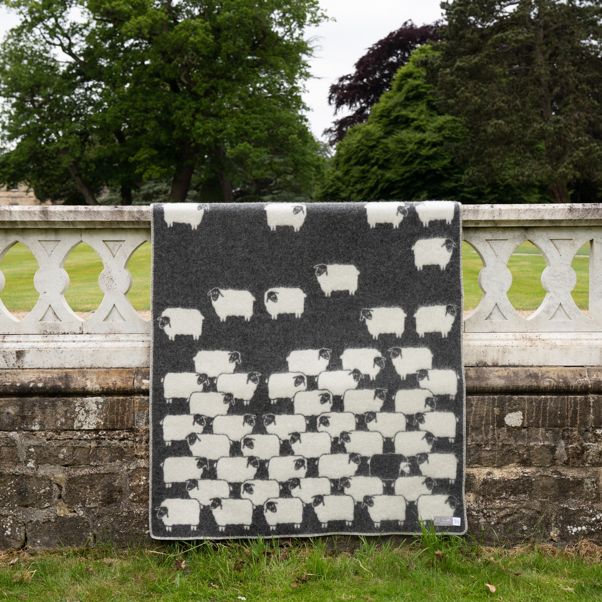 JJ Textile Herd Black Wool Blanket with Sheep Design