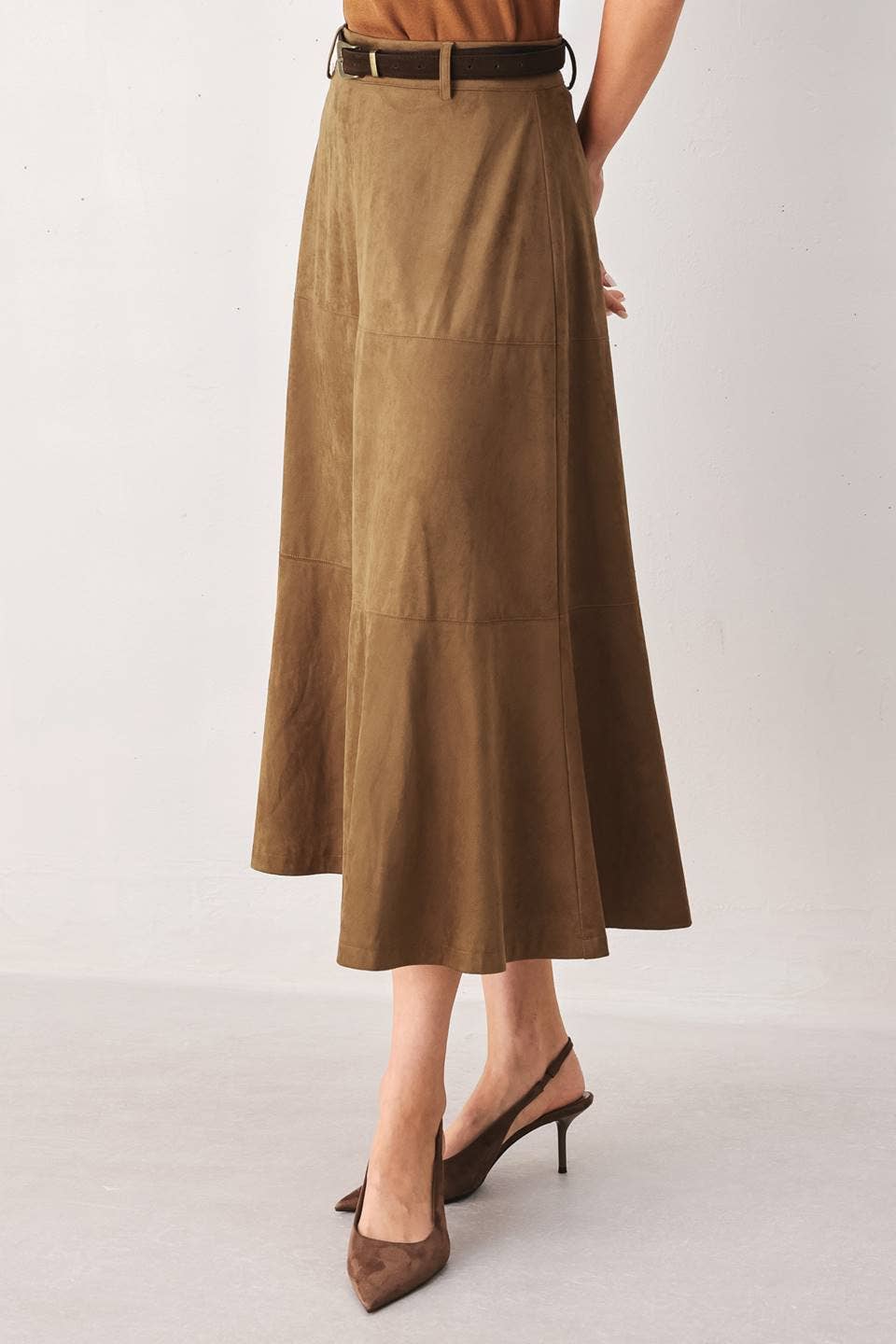Flying Tomato Faux Suede Midi Circle Skirt full circle silhouette at an approximate 35 inch length cowgirl