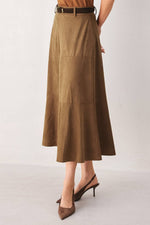 Flying Tomato Faux Suede Midi Circle Skirt full circle silhouette at an approximate 35 inch length cowgirl
