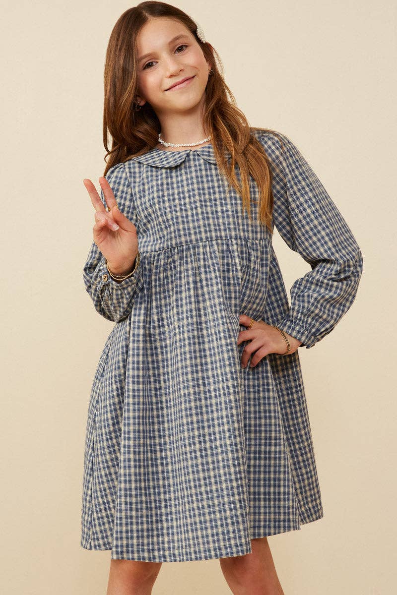 Girls Peter Pan Collar Plaid Dress Hayden LA girls western dress free shipping Boltranchstore.com