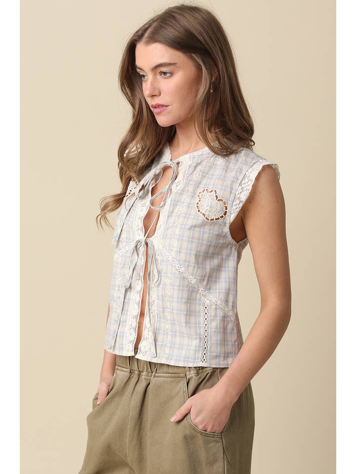 Kylie Plaid Eyelet Vest