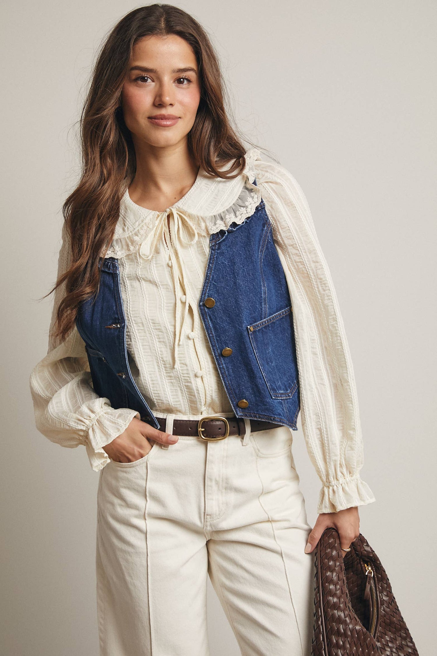 Womens Ruffle Trim Denim Vest