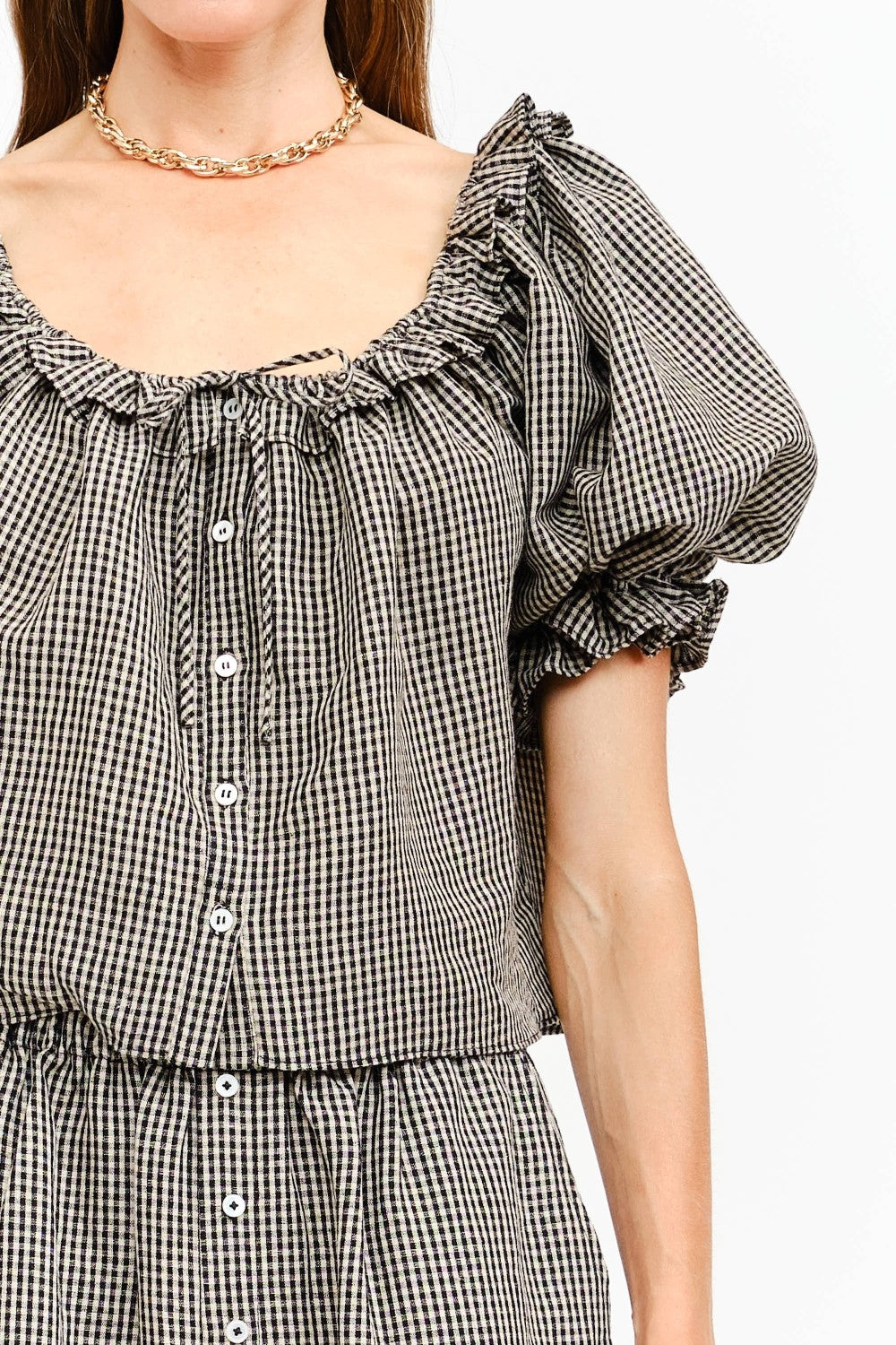 Bijou Gingham Puff Sleeve Top