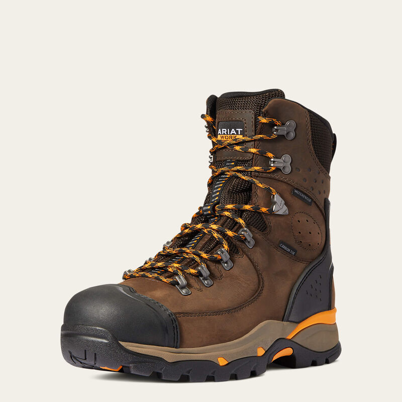Ariat Endeavor 8 Inch Waterproof Carbon Toe Work Boot chocolate brown full grain leather lace up work boot mens western clothing Utah 10038373 Boltranchstore.com