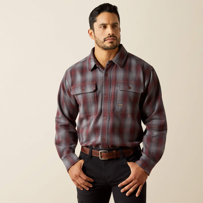 Ariat Mens Rebar Heavy Flannel Work Shirt in Charcoal