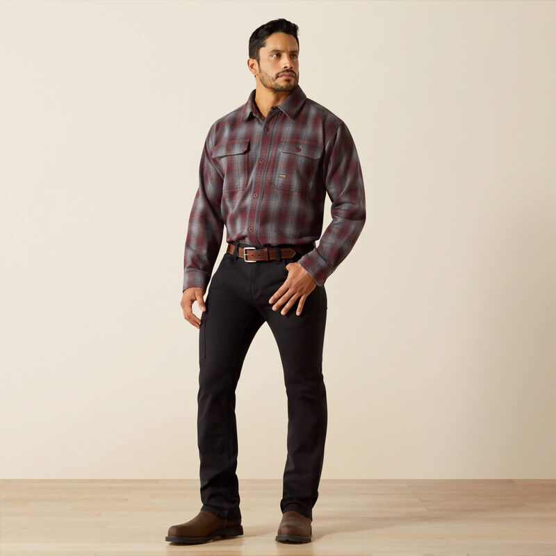 Ariat Mens Rebar Heavy Flannel Work Shirt in Charcoal