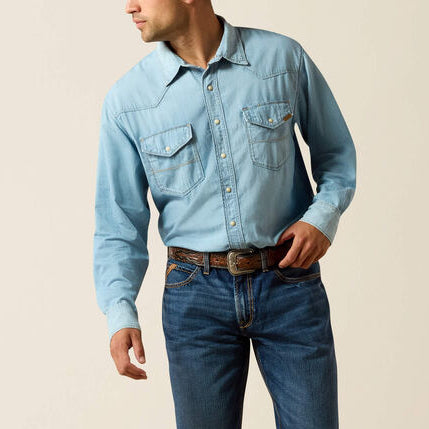Mens Ariat classic cowboy shirt denim pearl snap western fashion Boltranchstore.com free shipping long sleeve 10072942
