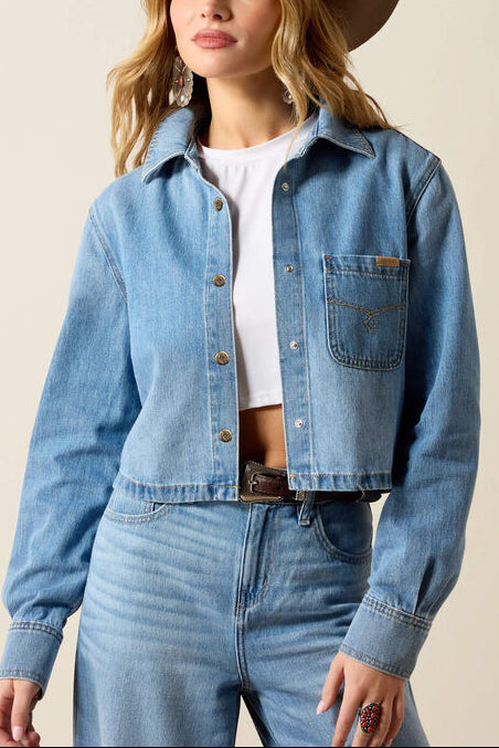 Ariat Cropped Comfort Shirt 10073013 Boltranchstore.com Free Shipping denim jacket chore coat denim womens western fashion