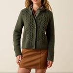 Ariat Brackenwood Sweater thyme cable knit cardigan in a soft wool blend womens western boutique Utah 10078996 Boltranchstore.com