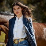Ariat Cricklade Blouse ruffles at the collar and hem with western inspired yoke detail