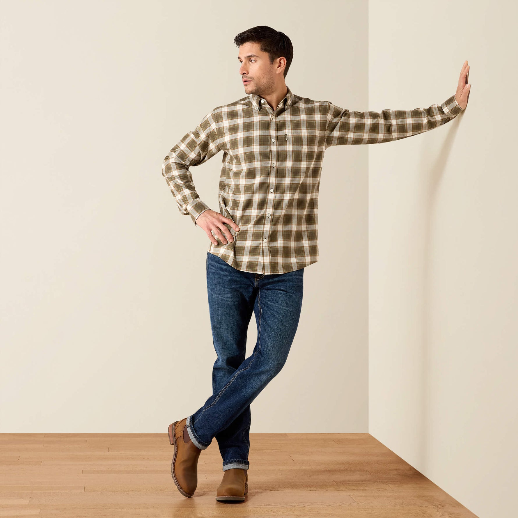 Rodeo mens western style Utah boutique Ariat Mens Clement Shirt Earth Plaid SKU 10079223 Boltranchstore.com free shipping