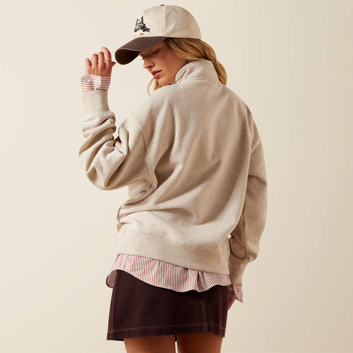 Western clothing womens fashion Utah boutique Ariat Womens Running Wild Half Zip Sweatshirt Oatmeal Heather SKU 10079255 Boltranchstore.com free shipping