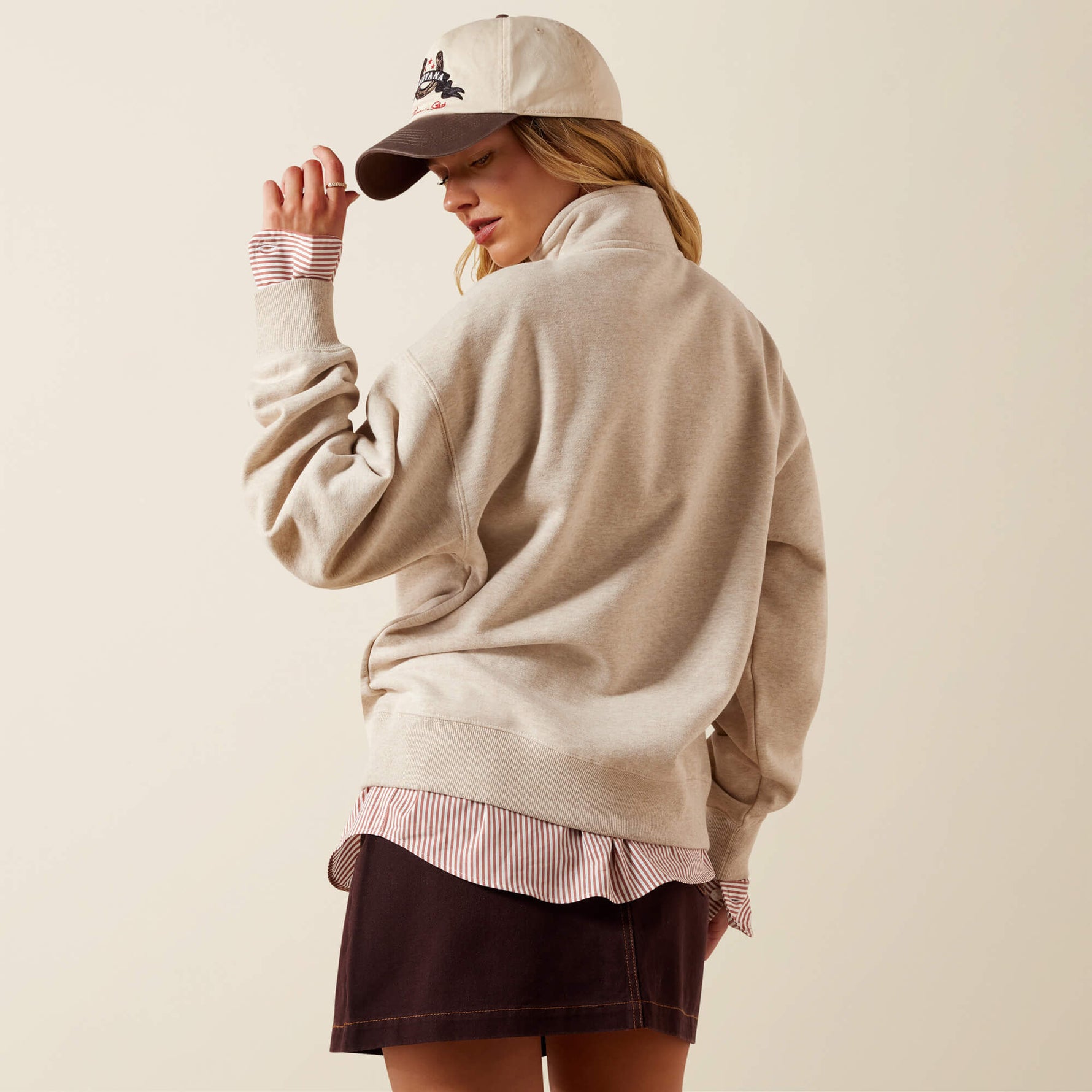 Western clothing womens fashion Utah boutique Ariat Womens Running Wild Half Zip Sweatshirt Oatmeal Heather SKU 10079255 Boltranchstore.com free shipping
