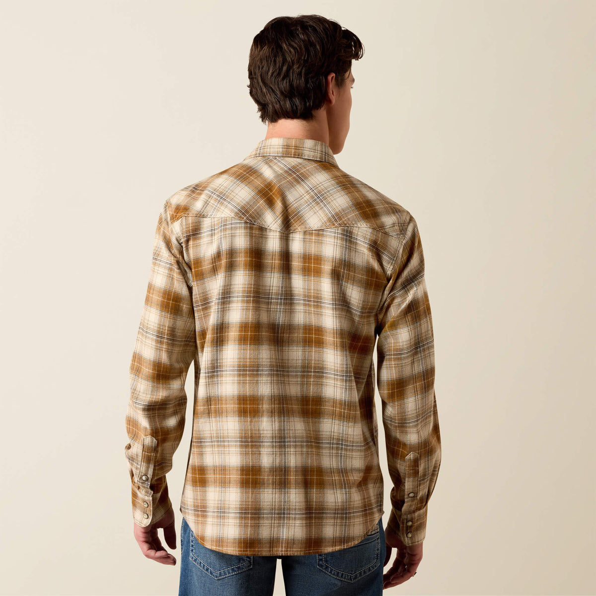 Western clothing mens fashion Utah boutique Ariat Mens Retro Hayes Fitted Snap Shirt Peyote Plaid SKU 10079299 Boltranchstore.com free shipping