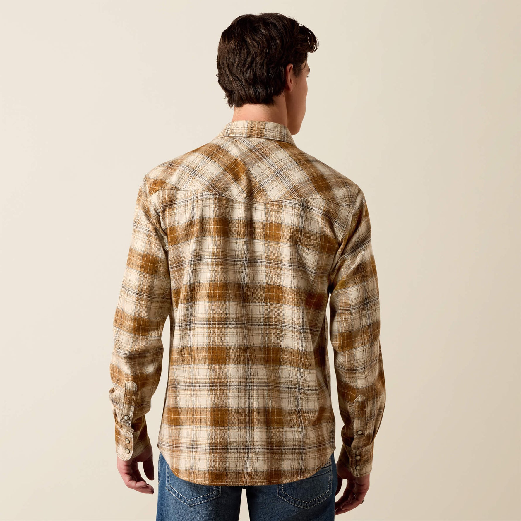 Western clothing mens fashion Utah boutique Ariat Mens Retro Hayes Fitted Snap Shirt Peyote Plaid SKU 10079299 Boltranchstore.com free shipping
