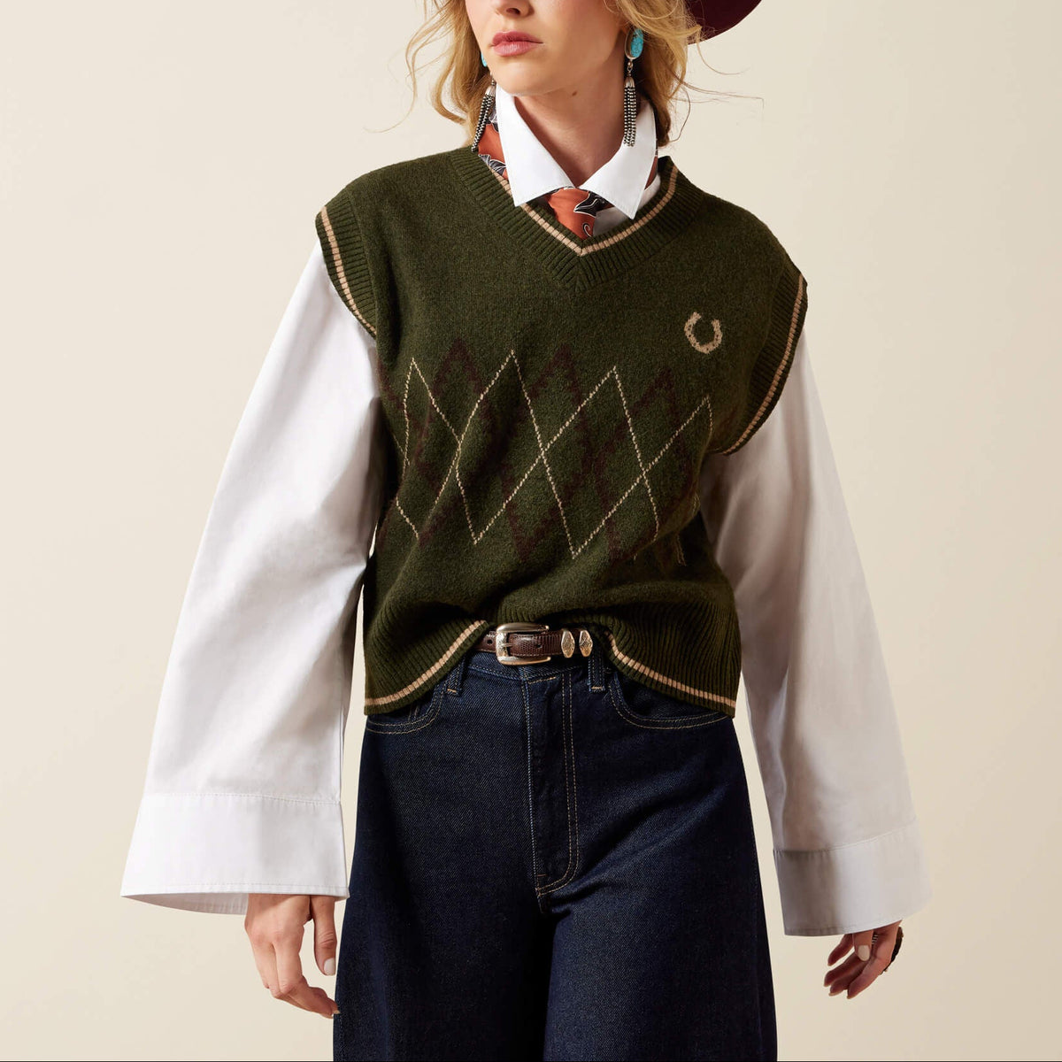 Ariat Wichita Sweater Vest ivy green sleeveless applique knit vest womens western boutique Utah SKU 10079324